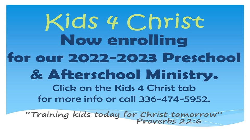 2022 Kids 4 Christ fall enrollment